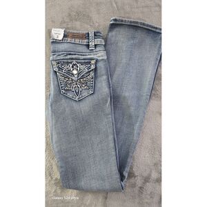 Vivi Diva Jeans Junior Size 3 Straight  Light Wash Button Flap Pockets Stretch‎